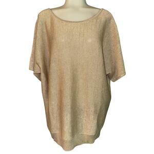 Talbots Women's Tan Metallic Linen Blend Short Sleeve Blouse Plus Size 2Xp